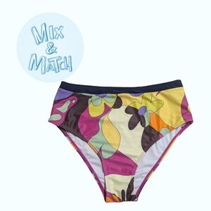 Psychedelic Retro Highrise Abstract 70s Vibes Swim Bottoms Size Small NWOT